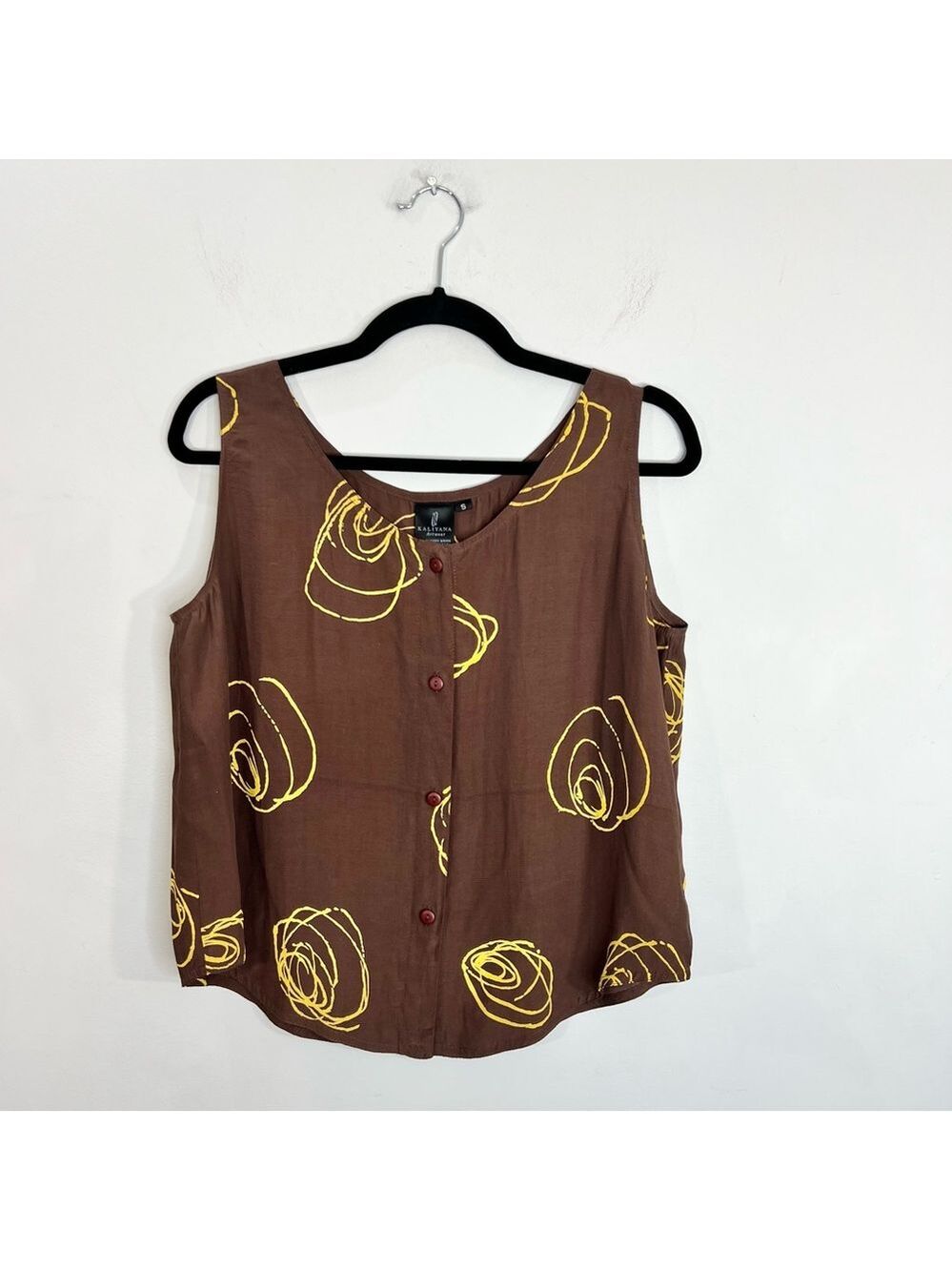 Kaliyana Artwear Ottawa brown yellow abstract floral skirt jacket top 3 pc set M - Picture 6 of 17